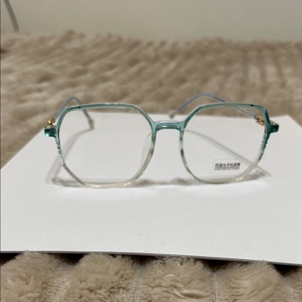 Turquoise Teal Blue Octagon Square Glasses